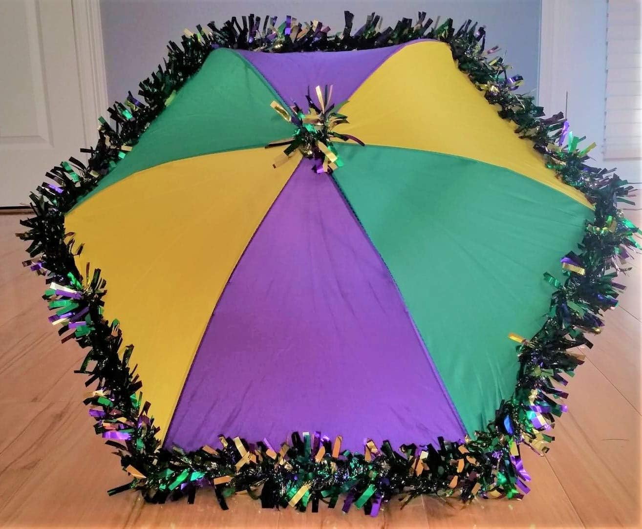 New Orleans Mardi Gras Second Line Umbrellas Handmade, Purple, Green and Gold Metallic Trim- Parasol Size