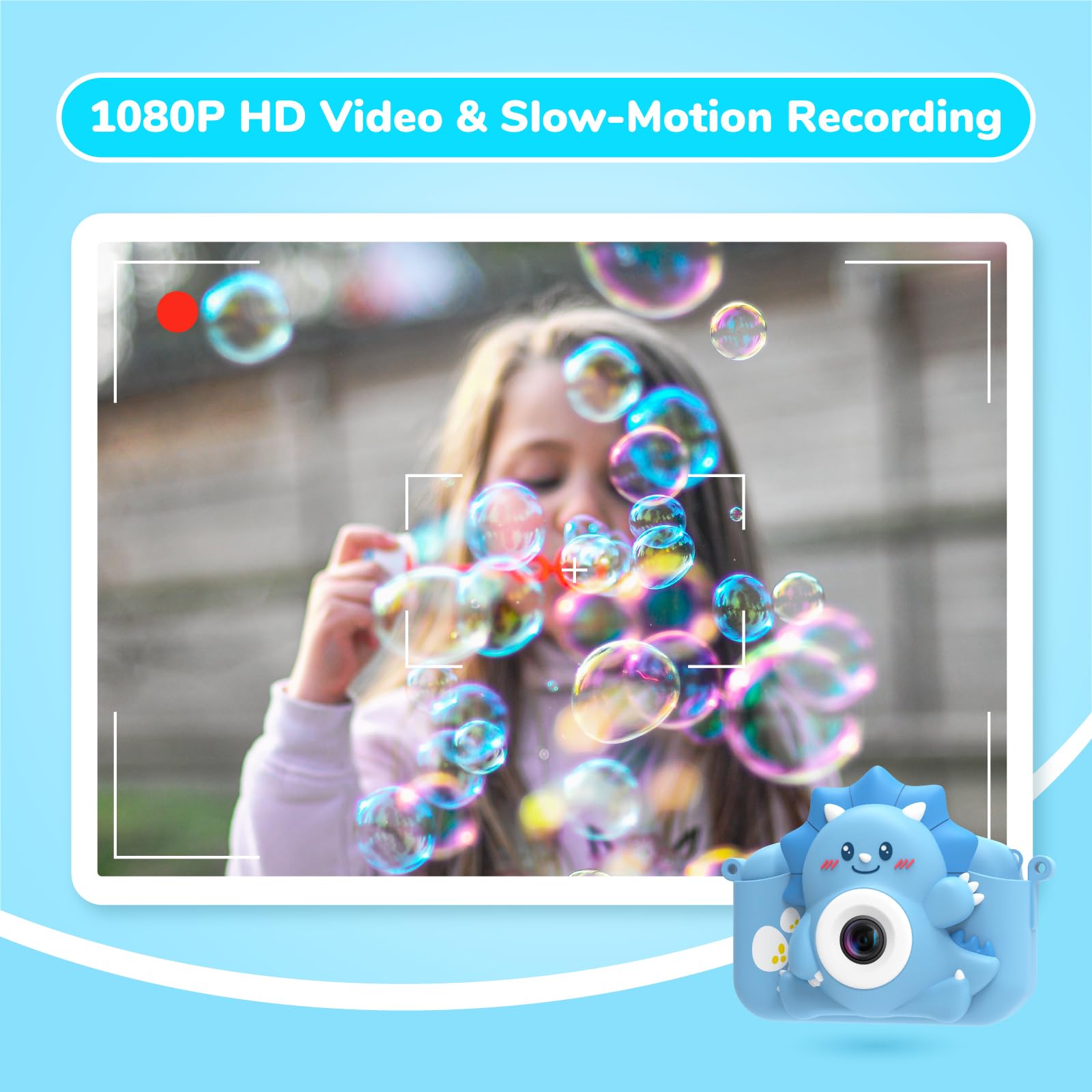 HiMont Macchina Fotografica Bambini, 1080P Fotocamera Digitale Bambini con Scheda 32G & Schermo da 2,0", Selfie Videocamera Bambini, Regalo per Compleanno, Natale, Giocattolo per Bambini da 3-12 Anni