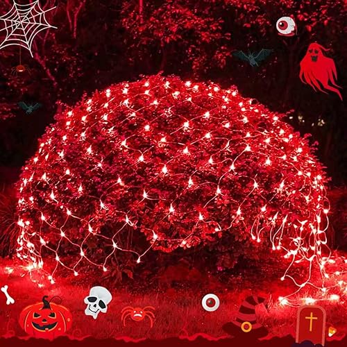 JMEXSUSS 200 luces LED rojas de red de Navidad, 9.8 pies x 6.6 pies, luces de arbusto de Navidad conectables con control remoto, 8 modos de enchufe,