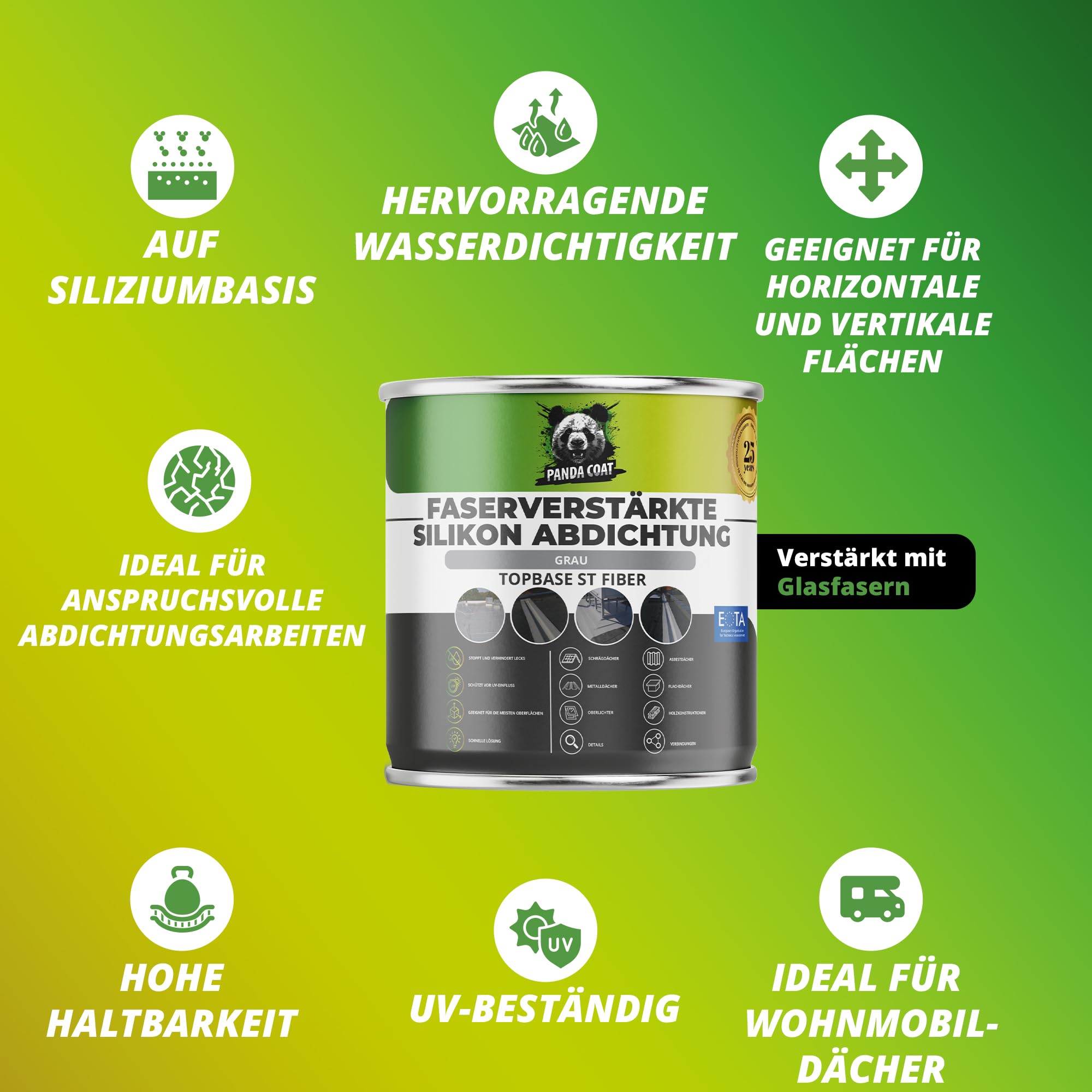 TopBase ST Fiber Grau (4.7 kg) – Flüssigkunststoff Dichtmittel für Dachfläche mit Glasfasern – Dachflächen, Schornsteine, Wohnwagen, Betonplatten, Flächendichtung, Wasserdicht & UV-beständig