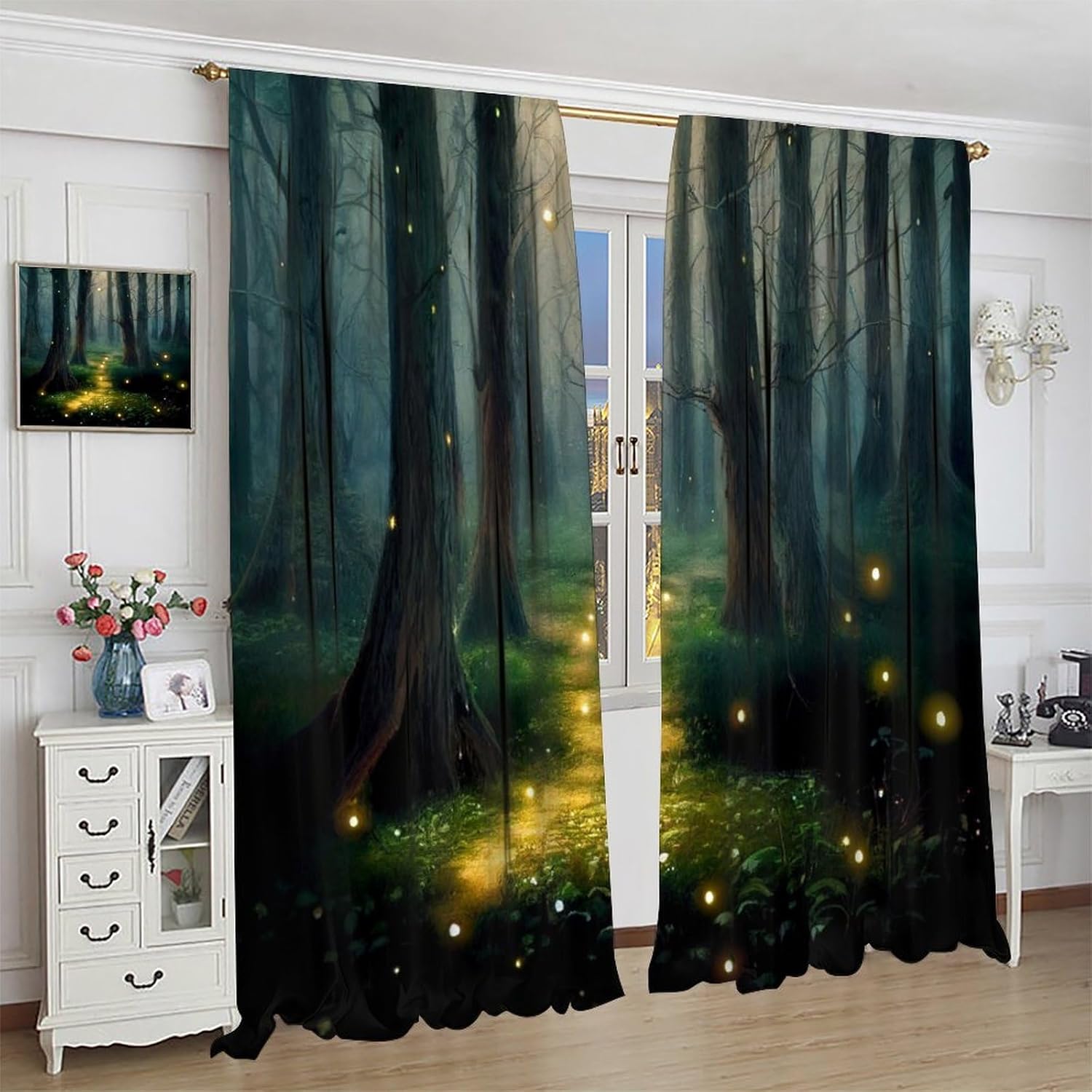 Fantasy Nature Forest Curtain Gothic Gate Fantasy Forest Theme Magic Dreamland Fairy Landscape Pattern Blackout Window Drapes for Bedroom Living Room Kitchen Cafe Decor （W21xL45 Inch） x2 Panels
