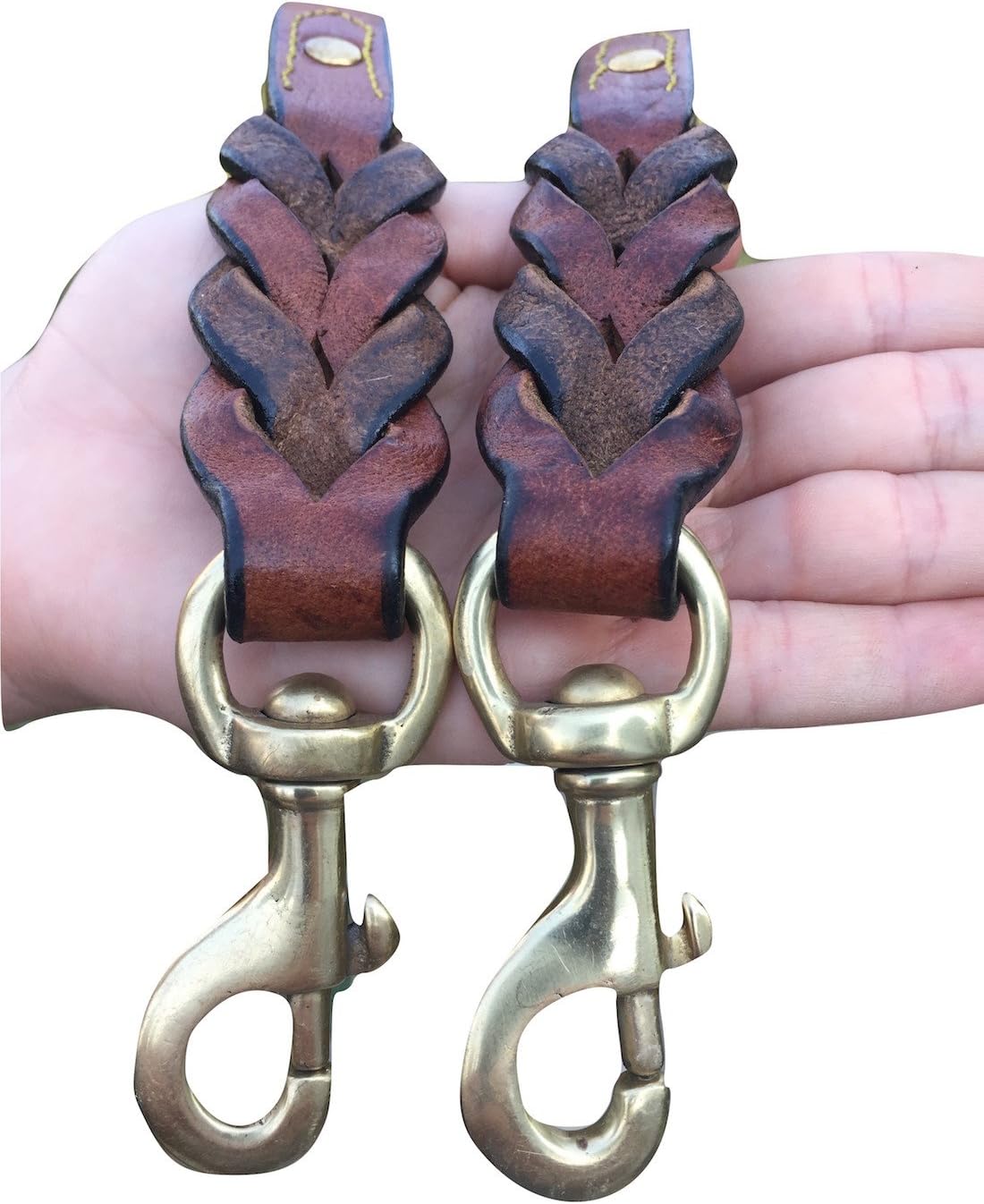 Leather Braided Coupler Dog Leash for Two Dogs, Brown - Walk 2 Dogs with only 1 Lead - 18 Inches Long x 3/4 inch Wide
