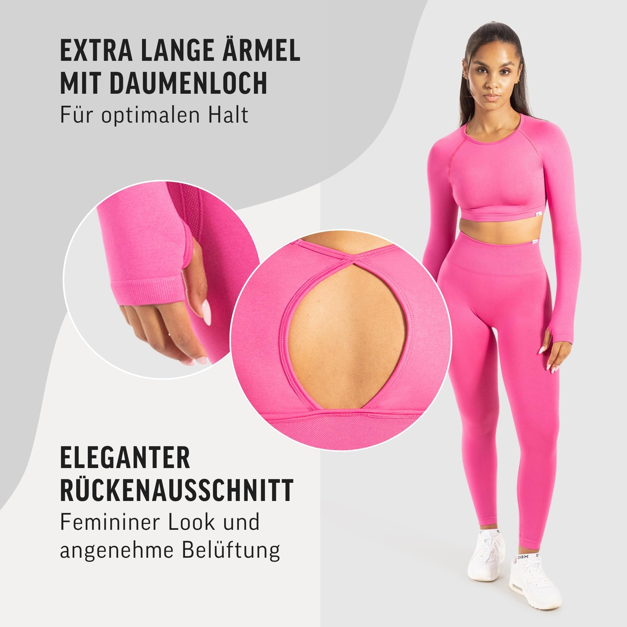 SMILODOX Longsleeve Damen Linnea, Sportshirt mit Rückenausschnitt und Snatched Bund, Funktionsshirt Extra Lange Ärmel mit Daumenloch, Figurbetontes Langarmshirt für Gym, Yoga und Freizeit