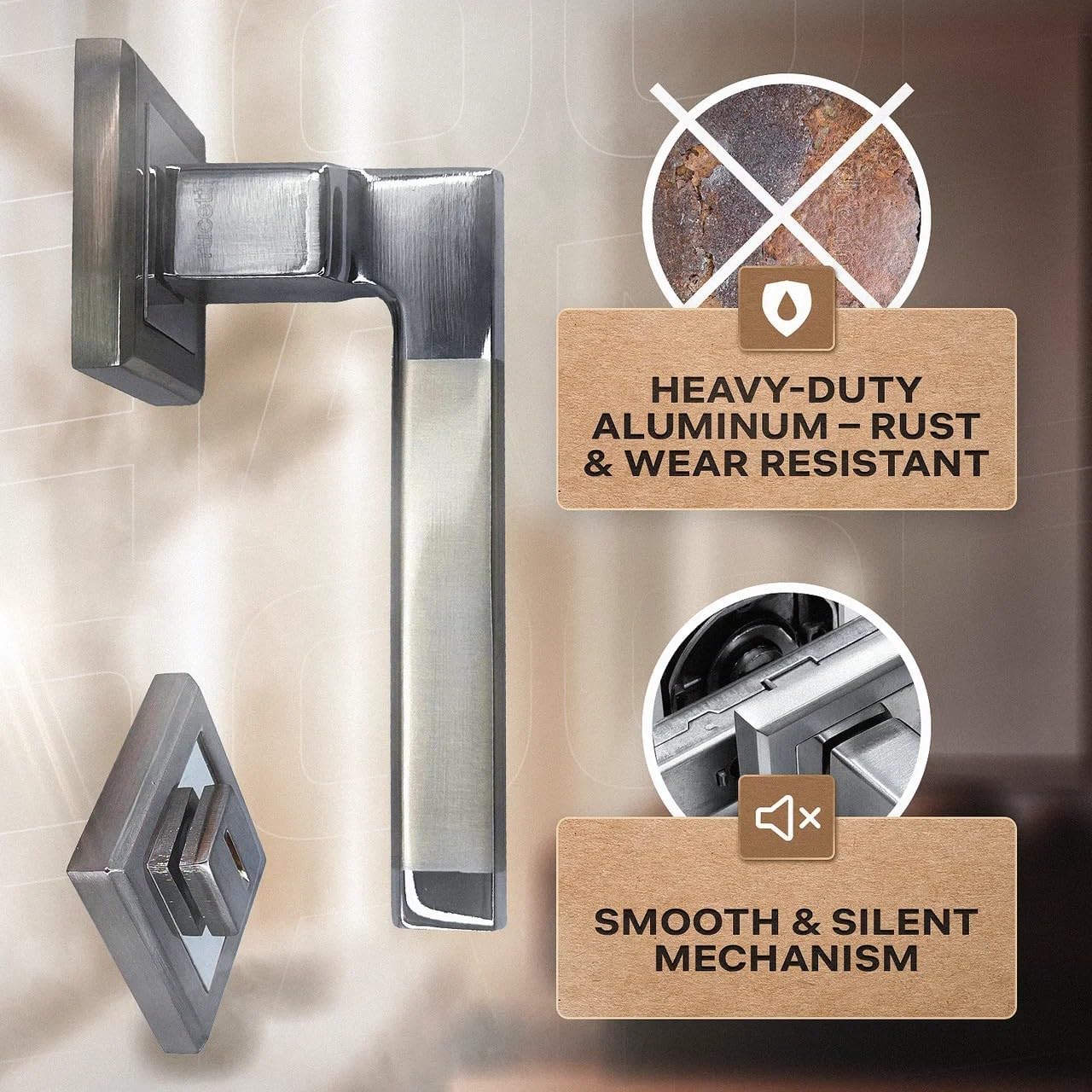 European Style Lever Door Handle - Interior Door Handles for European Magnetic Lock - Modern Interior Lever, Satin Nickel, Reversible, Passage