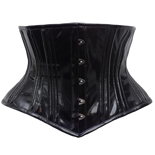 Cincnher Women's Waspie Corset Underbust Waist Training Steel Boned Corset - Large - Black - Pvc