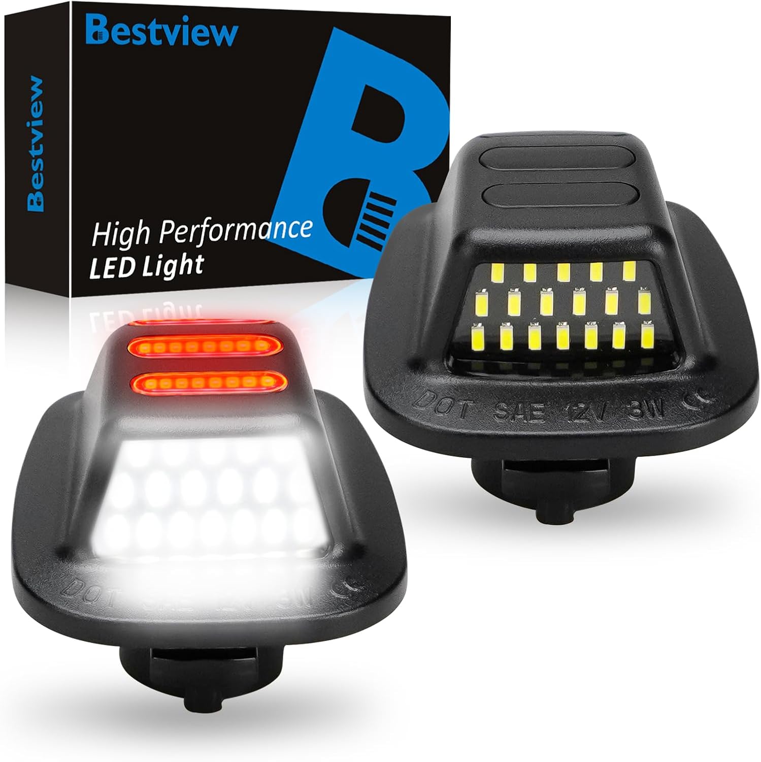 Bestview LED License Plate Lights Tag Lamp Red OLED Neon Tube Assembly for 1988-1999 Chevy GMC Silverado Sierra C/K Series 1500 2500 3500 Suburban Blazer S10 Tahoe Yukon Sonoma S15 Black Housing