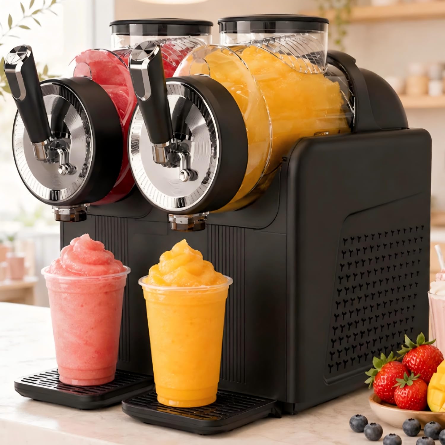 430w Slushie Machine, 2l X 2 Tank Slushy Machine for Commercial, No Ice Needed Chilled Drink Maker, Margarita Maker with Self-Cleaning, For Chilled Margaritas, Frappés, Milkshake & More Black