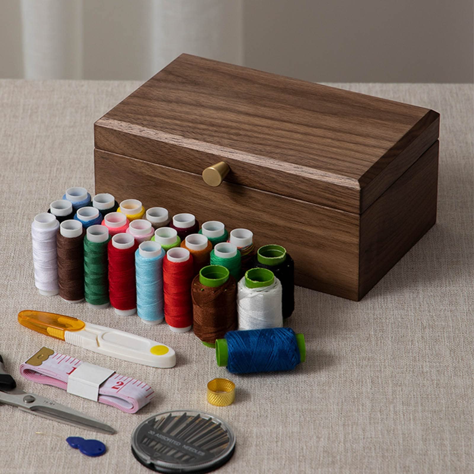 Cesta de Costura, Cesta de Costura de Madera, Caja de Costura expandible, Caja de Almacenamiento Retro con Accesorios para Kit de Costura Universal para Principiantes (Color: marró