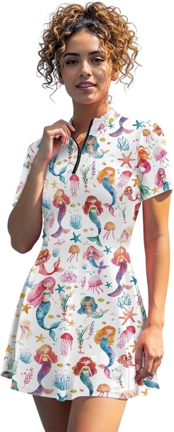 Golf Tennis Dresses for Women with Shorts Tennis Dress Short Sleeve Athletic Dresses Built in Pockets Quick Dry