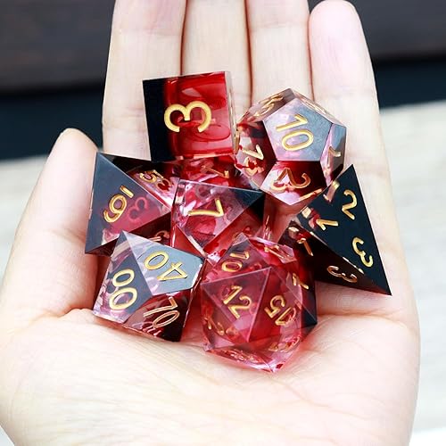 Miniatura 5 de Haxtec Juego de dados DND de borde afilado, dados de resina de remolinos de sangre roja, dados D&amp;D para juegos de rol, regalo de Calabozos y dragones