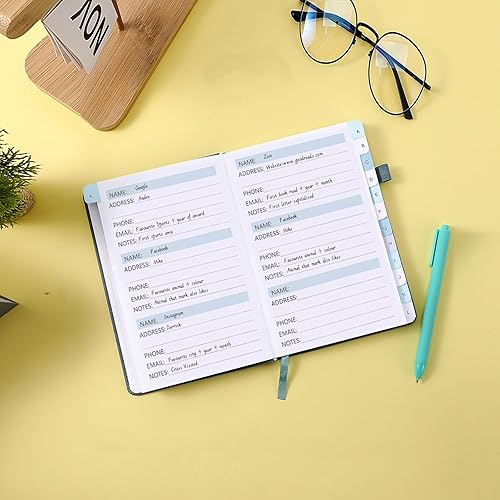 Miniatura 9 de Libreta de direcciones, libreta de direcciones y contraseñas con pestañas alfabéticas, organizador de direcciones de tapa dura con bolsillo, páginas