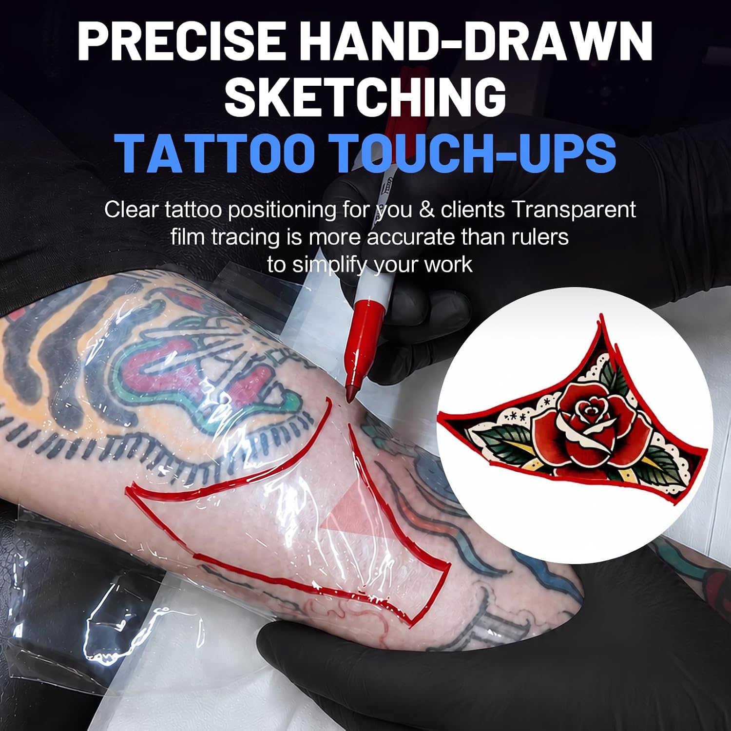GBK Clear Tattoo Stencil Film Roll with Perforated Tear Points, 208 x 275mm Transparent Transfer Paper for A4 Thermal Printer & A4 Transfer Paper, See-Through for Cover-Up Tattoos, 90 Sheets/Roll