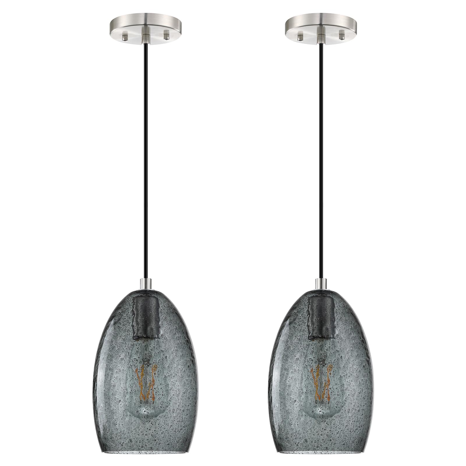 Photo 1 of 1 Pack 1 Light Mini Hanging Indoor Kitchen Island Pendant Lights 5.3" Black Seeded Grey Glass Pendant Ceiling Light Fixtures Brushed Nickel Finish Modern Farmhouse Dinning Over Sink Ancient Blue Glass 1Pack