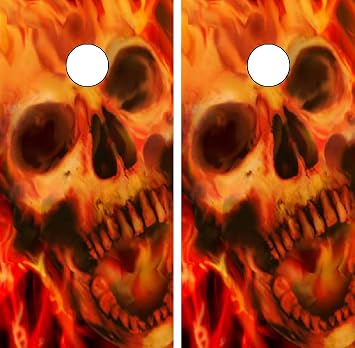 C43 Flaming Skull Cornhole Board WRAP Wraps Laminated Board Boards Decal Set Decals Vinyl Sticker Stickers Bean Bag Game Vinyl Graphic Tint Image