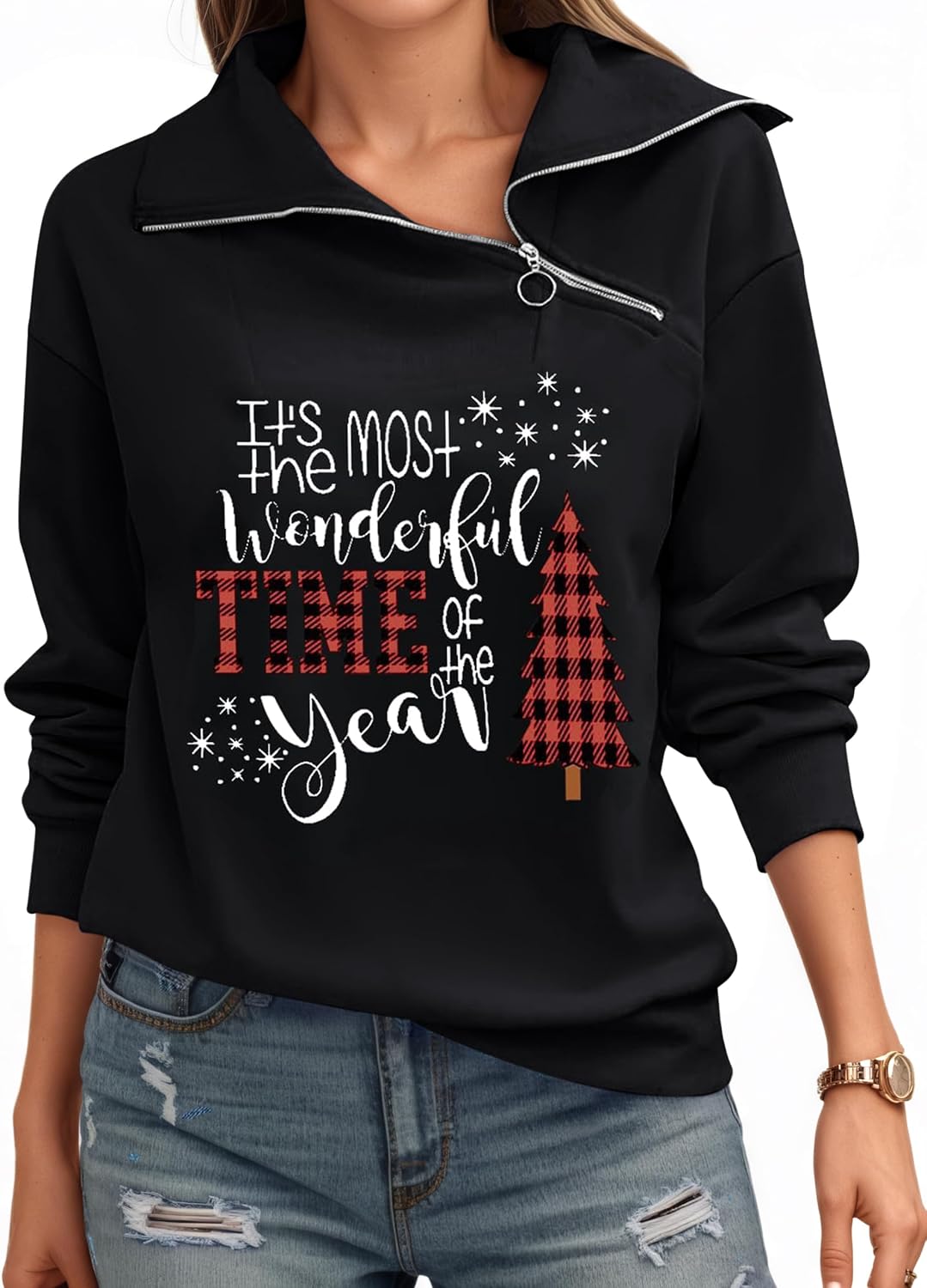 Womens Zipper Sweatshirt Turtleneck Long Sleeve Pullover Casual Loose Sweatshirts Top T Shirts