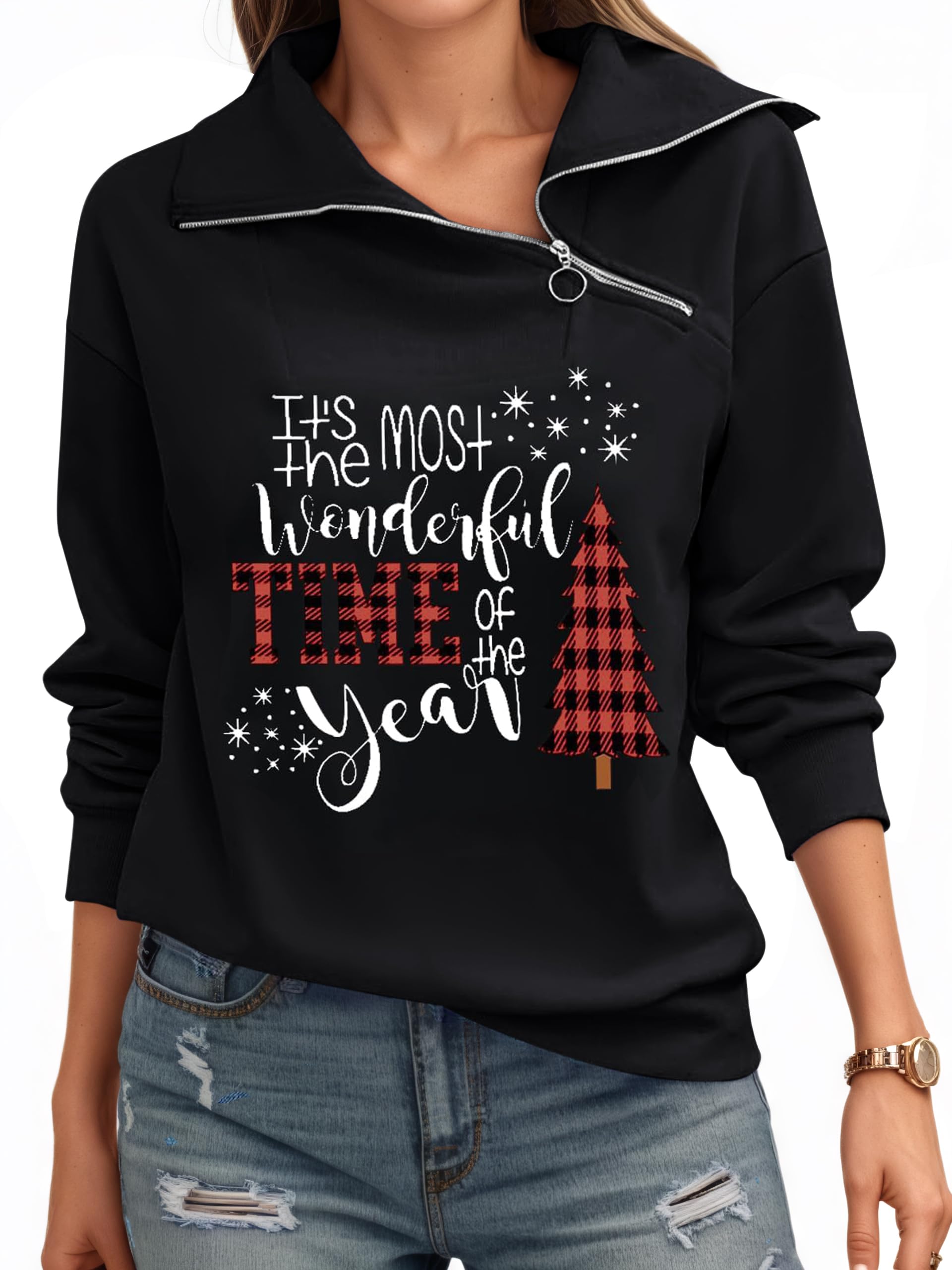 Sudadera con cremallera para mujer, cuello alto, manga larga, informal, holgada