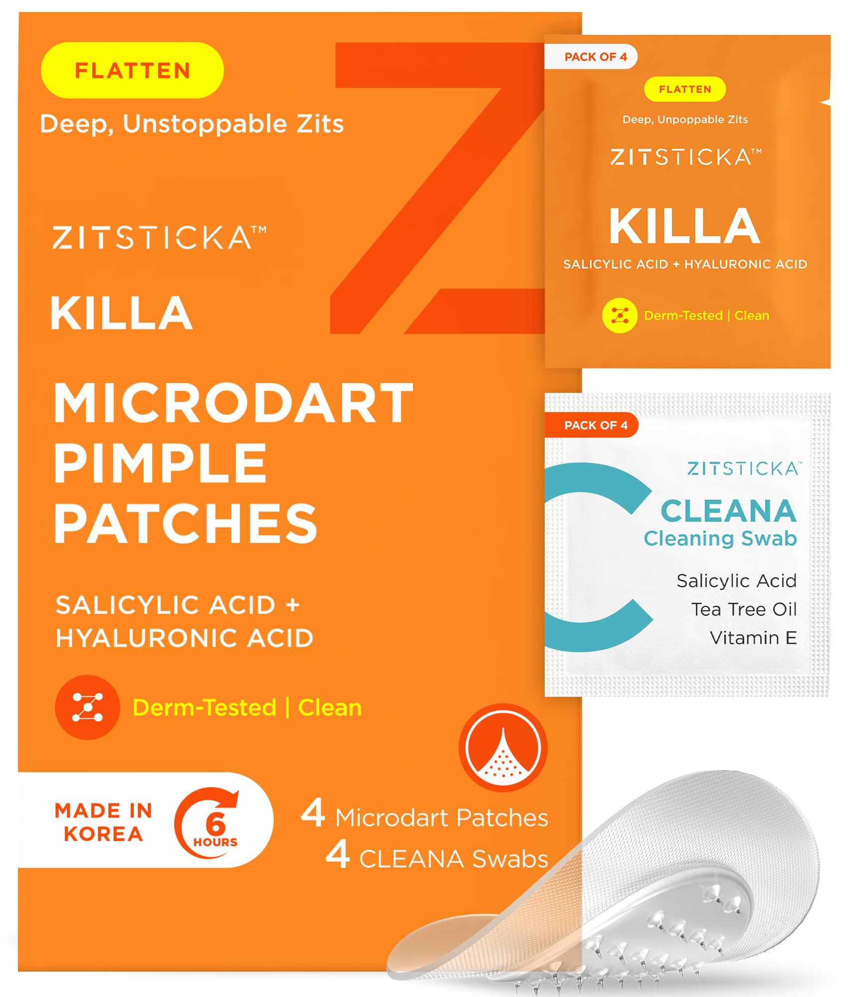 ZitSticka KILLA Kit, translucent microneedle pimple patch for deep, early-stage zits, 4 pack