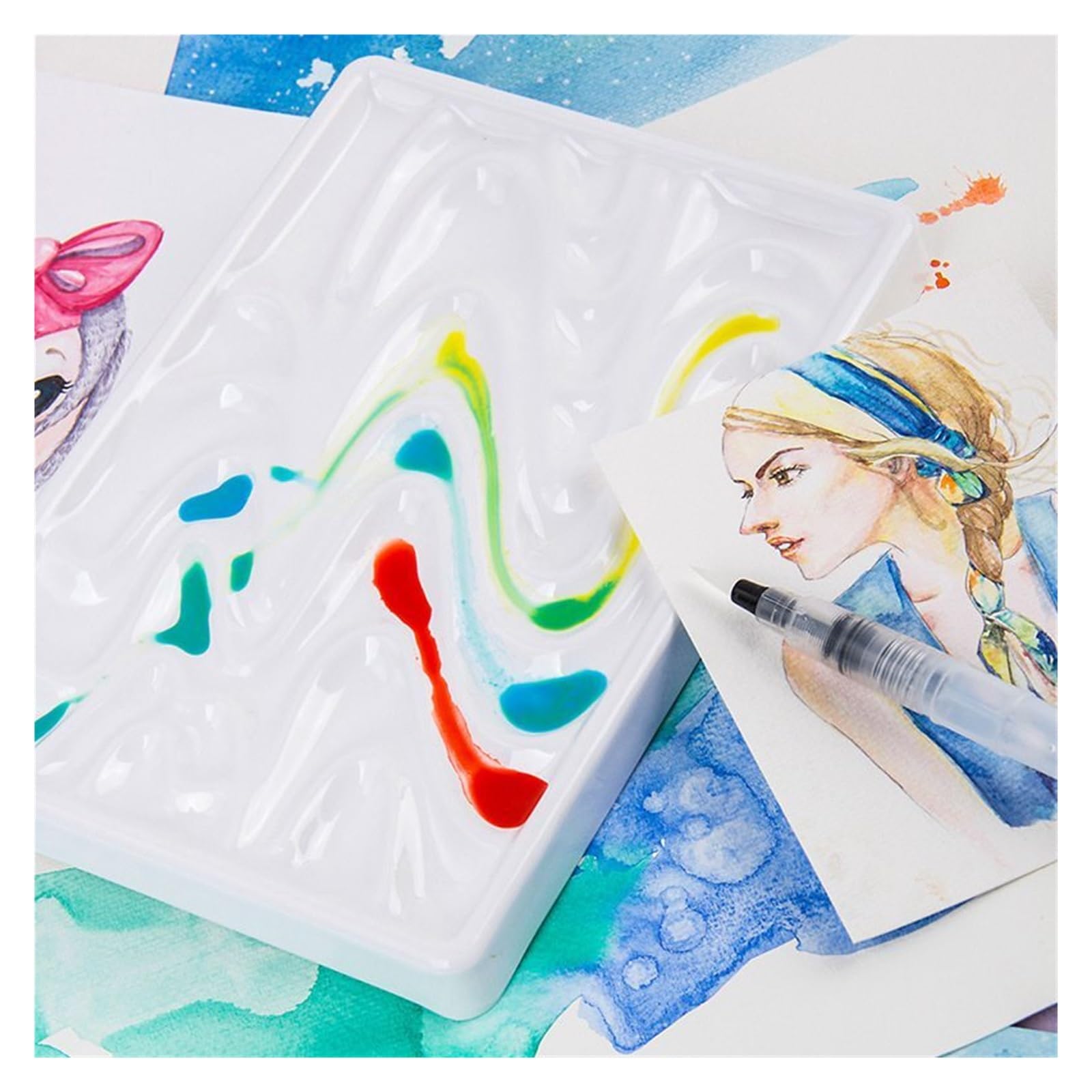 Paleta de Pintura para cerámica Paleta de Pintura artística Rectangular cerámica imitación, Paleta Acuarela vacía for, al óleo acrílica Gouache(20.7 * 15cm)