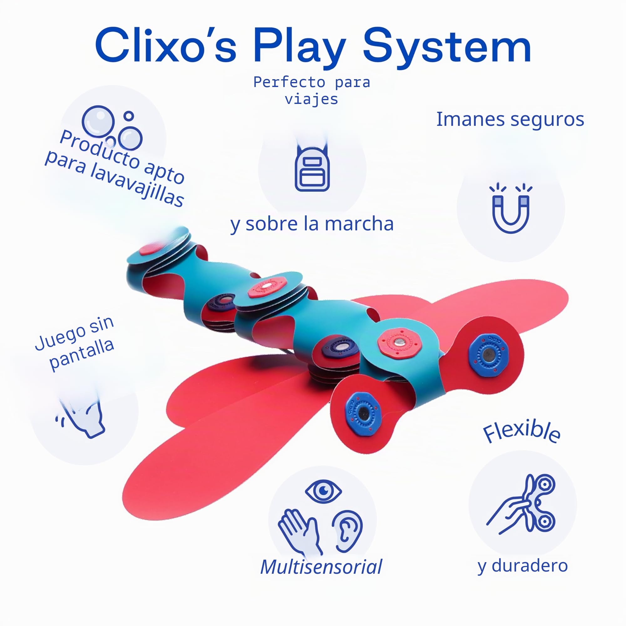 Clixo Itsy 18 Piezas. Juguete magnético niños, construcción magnético Flexible Duradero. Educativo, imán Stem. Juego Viaje. Ideal 4 a 8 años