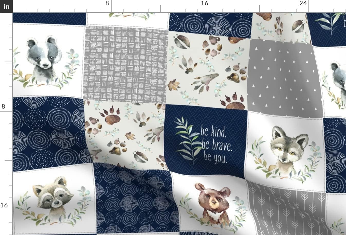 Spoonflower Fabric - Woodland Quilt Patchwork Baby Boys Woodland Nursery Navy Blue Gray Printed on Minky Fabric by The Yard - Sewing Baby Blankets Quilt Backing Plush