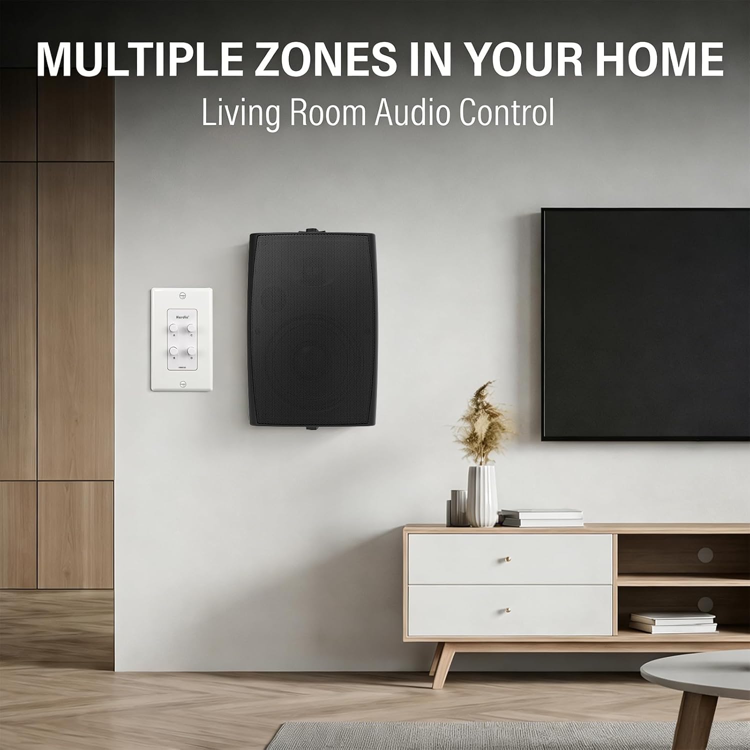 Herdio in-Wall Speaker Selector Switch - 4 Channel Home Audio Speakers Controller for Pair of Speakers - Support 120W Peak Power Per Channel