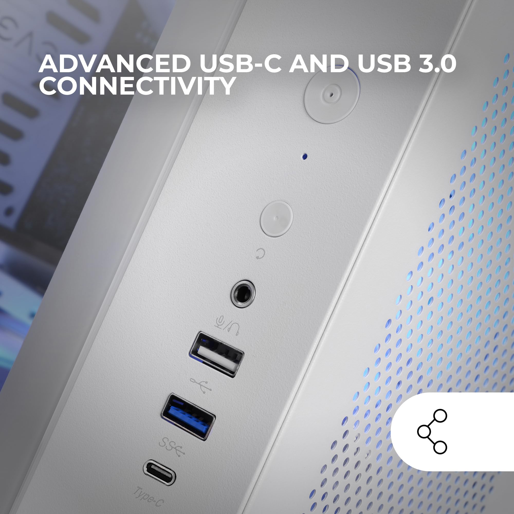 Mars Gaming MC-CURV, Case Gaming ATX, Triplo Vetro Temperato Curvo Continuo Frontale e Laterale, Struttura a Doppia Camera, Semitorre PC Compatta con Grande Capacità Interna, USB-C e USB 3.0, Bianco