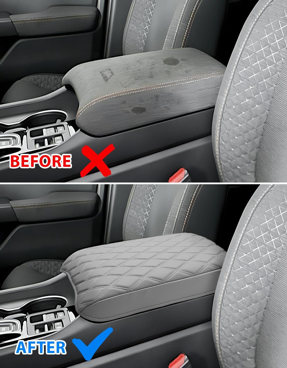 Center Console Cover for Honda Passport 2024-2026, Pilot 2023-2025, Ridgeline 2024 2025, Auto Armrest Lid Cushion Console Protector with Storage Pocket, Vinyl Leather, Gray