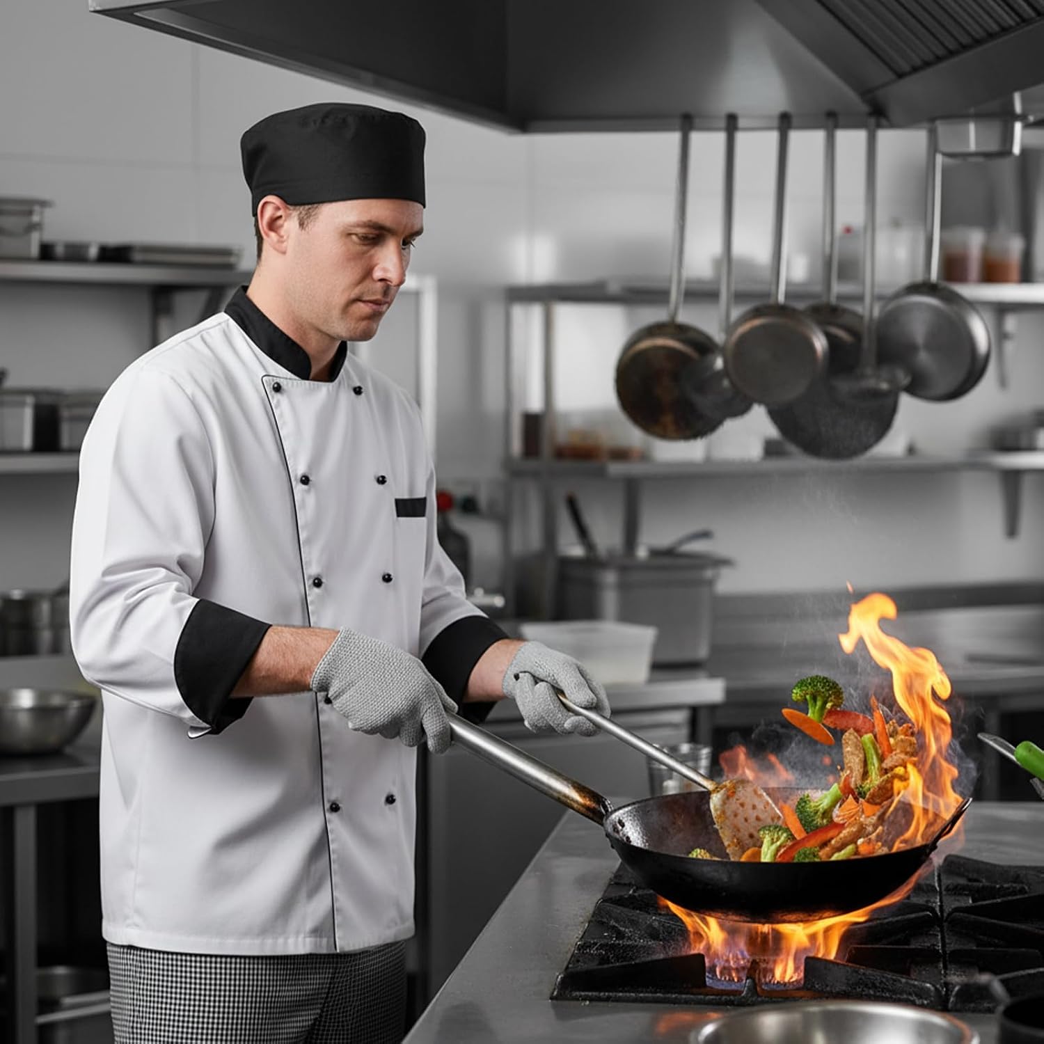 Chef Hats, Chef Hats for Men Women, Black Chefs Hat Adjustable Kitchen Cooking Caps with Breathable Mesh, Bakers Hat for Kitchen Cooking