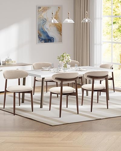 Miniatura 9 de Juego de 4 sillas de comedor, sillas de comedor tapizadas de estilo granja, sillas de cocina modernas de tela con pata de madera maciza, beige