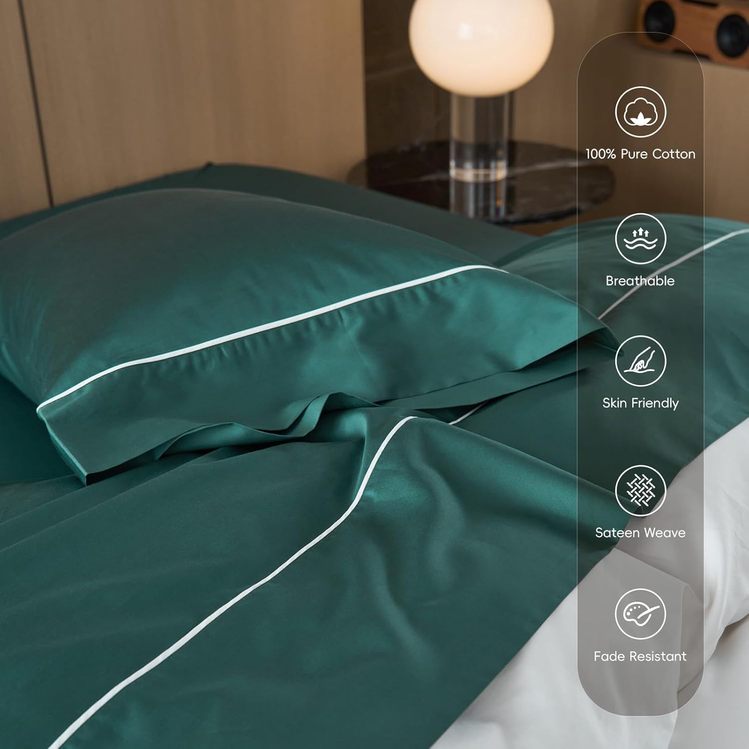 MooMee King Size Sheets Set, 100% Extra Long Staple Cotton 600TC Sateen Weave Cooling Breathable Silky Soft Luxury Hotel Quality Bed Sheets with 17" Deep Pocket - 4 Piece (Forest Green, King)