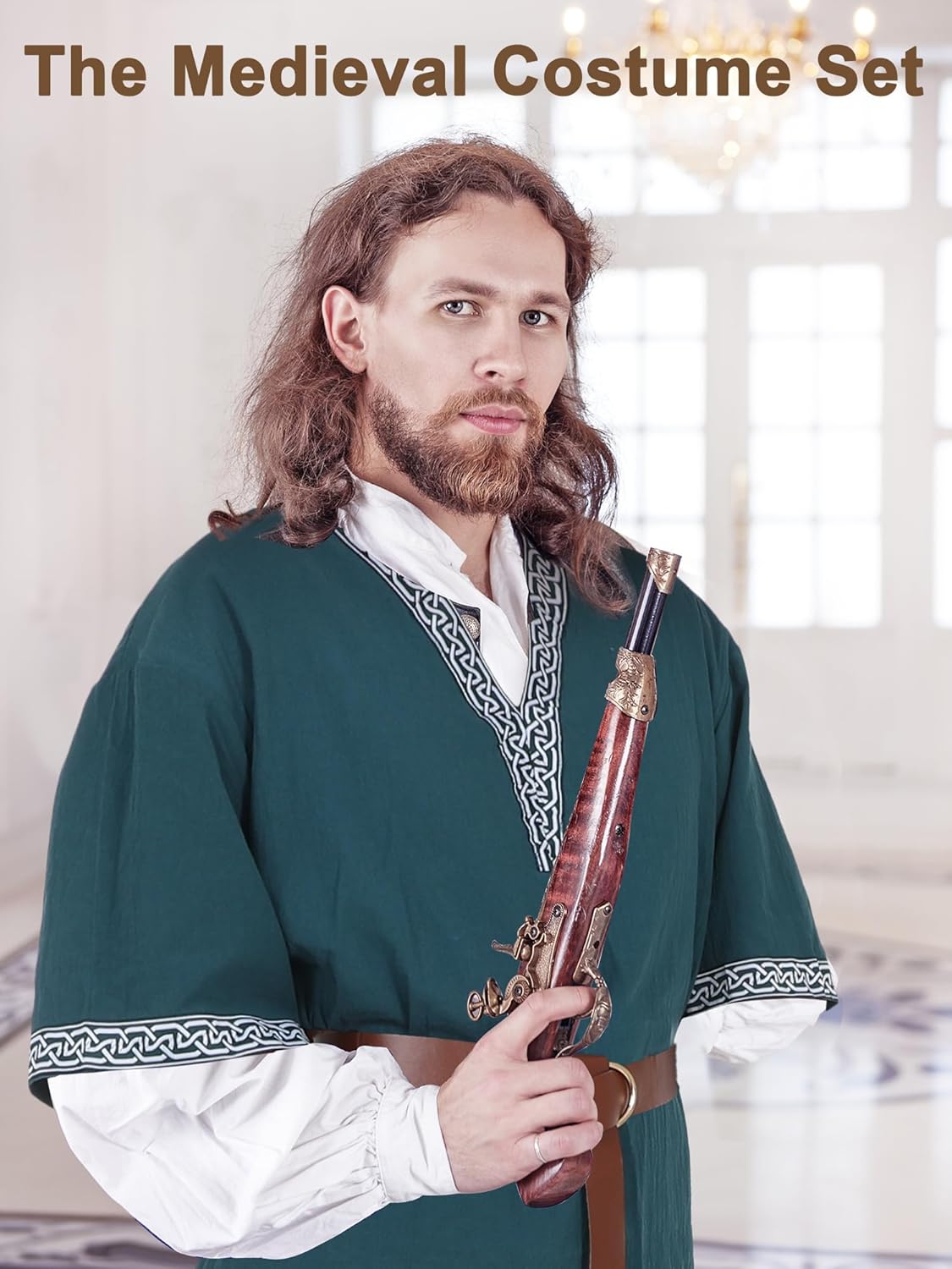 Toulite 3 Pcs Men's Halloween Medieval Costume Set Renaissance Tunic Viking Pirate Warrior Shirts Gothic Pants Knight Belt - Image 2