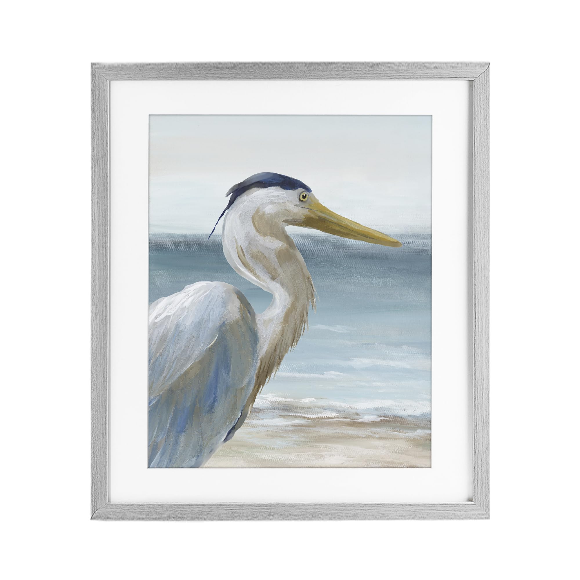 Stupell Industries Farmhouse Gray (Textured) Right Gazing Heron Coastal Serenity, 17 X 21 Inch Framed Print Under Glass