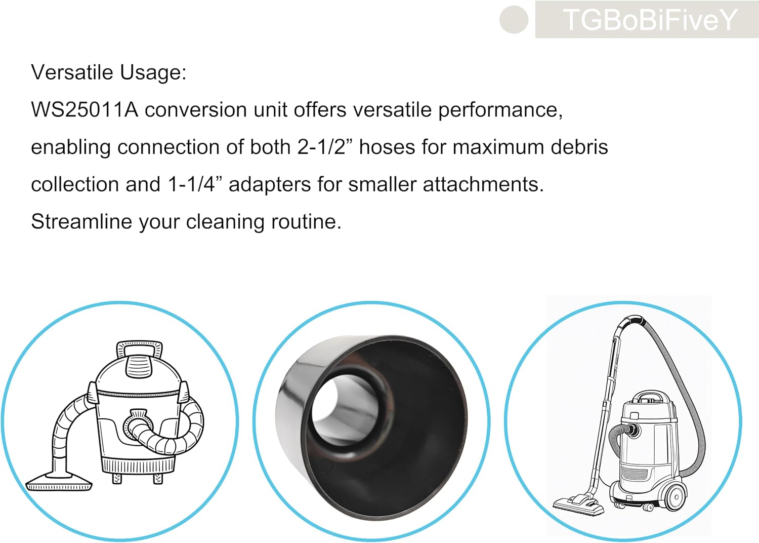 Vacuum Hose Adapter 2-1/2-Inch to 1-1/4-Inch for Shop Vacuum Cleaners Bissell Garage Pro Wet/Dry Tineco IFloor 3 Ultra Cordless Wet Dry Cleaner Adapter WS25011A 3 PCS image 3