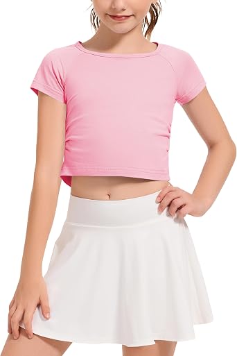 Dreammonkey Crop Tops for Girls Short Sleeve Shirt Girls Summer Tops Square Neck T Shirts for Kids Ages 6T-14Years