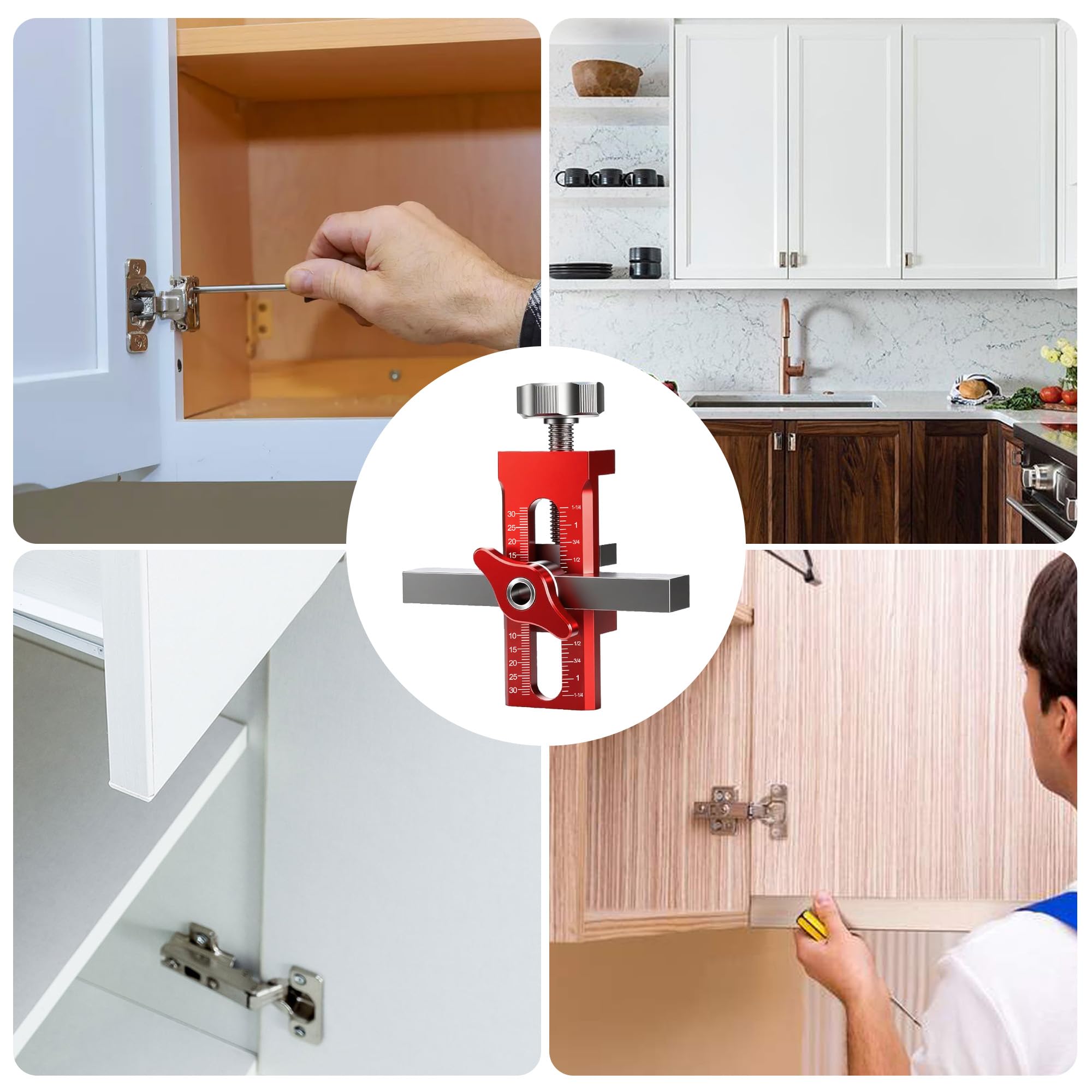Outil de positionnement de porte d'armoire réglable : robuste et facile à utiliser Positionneur d'installation de porte d'armoire pour le travail du bois l'installation de portes d'armoires (rouge)