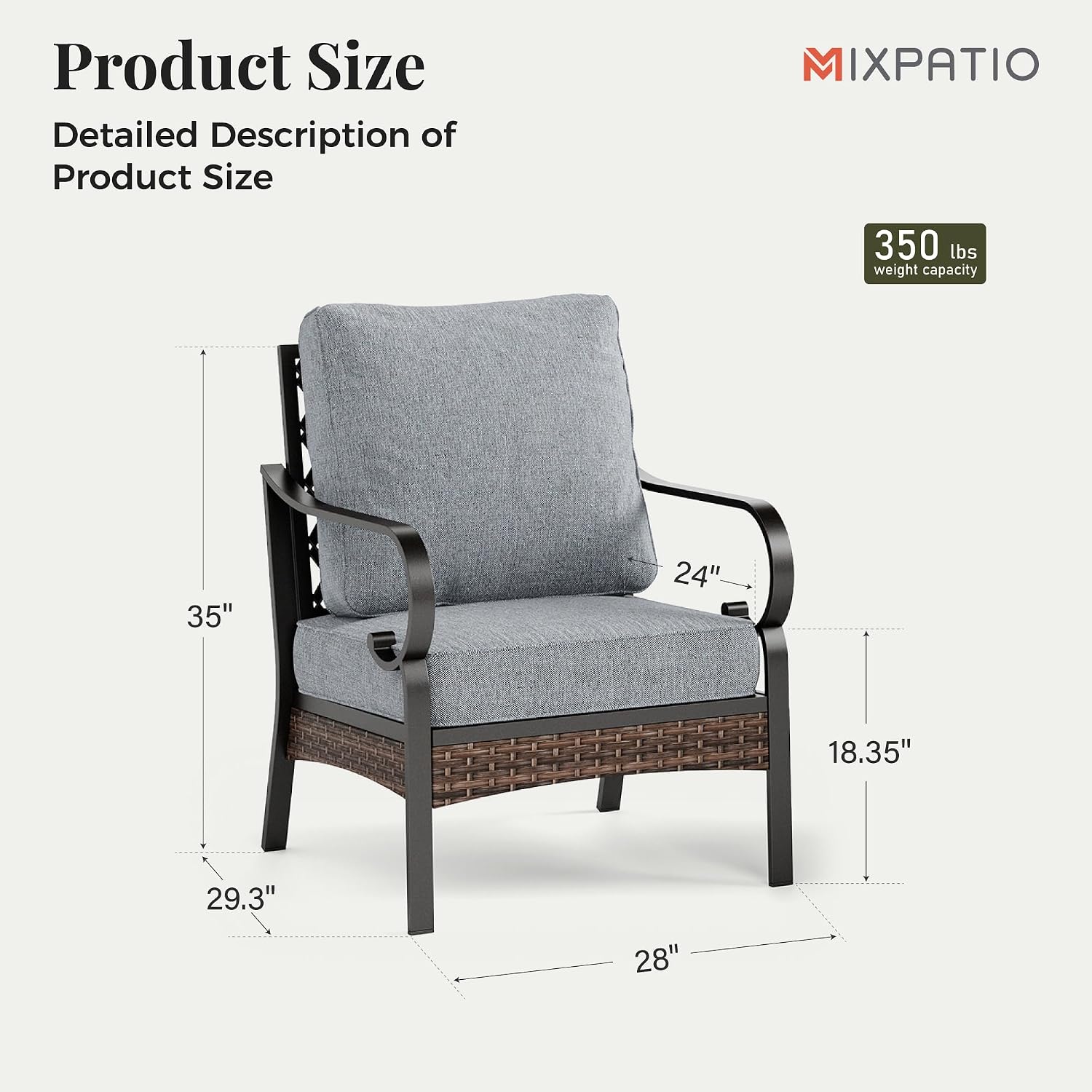 MIXPATIO Outdoor Patio Leg Sofa Chairs Set of 2 Steel Frame Porch Furniture with Deep Seating and 5.75" Cushions for Lawn Backyard Deck, Grey