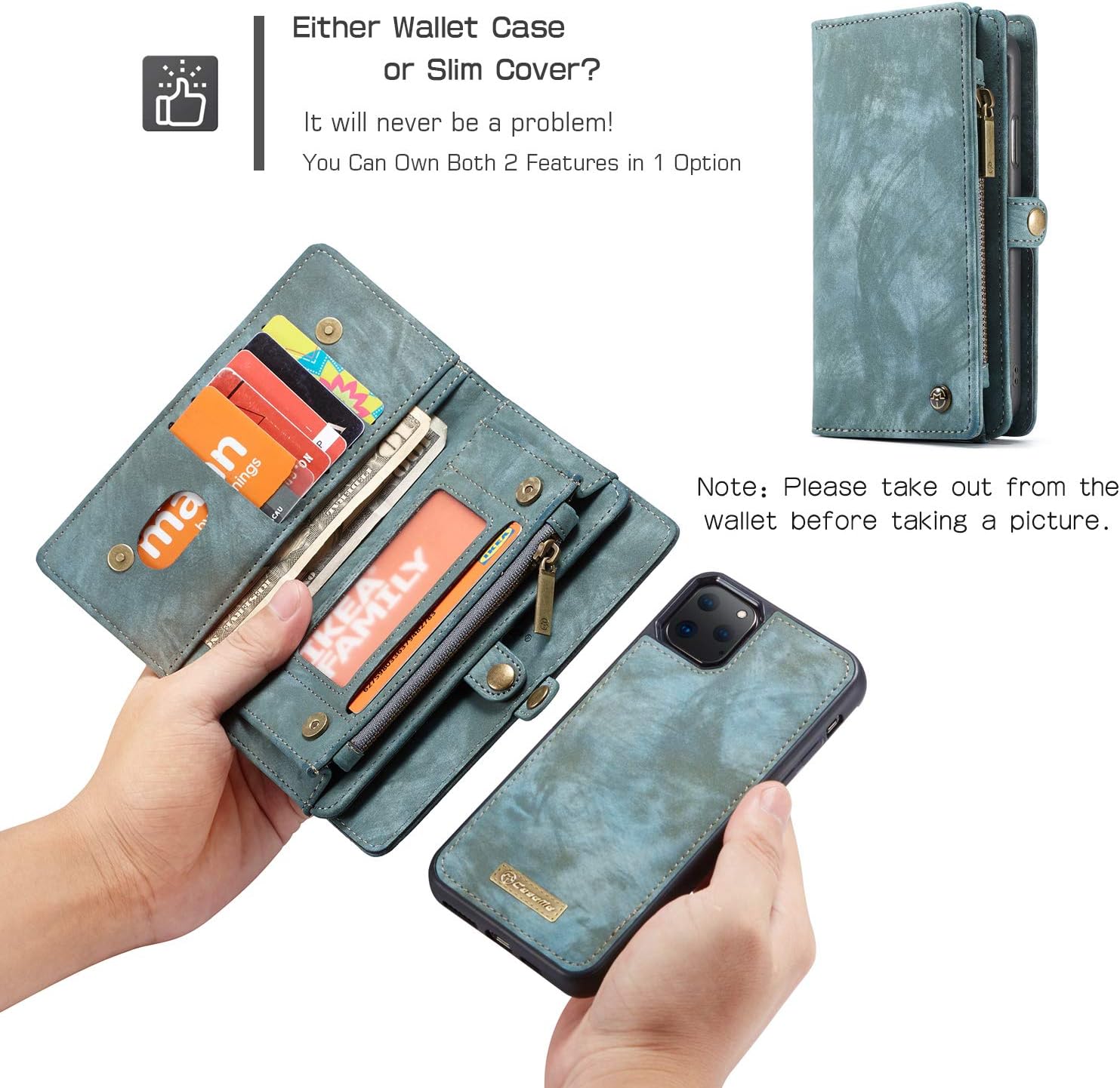 iPhone 11 Pro Max Wallet Case, Zttopo 2 in 1 Leather Zipper Detachable Magnetic 11 Card Slots Card Slots Money Pocket Clutch Cover with Screen Protector for iPhone case 6.5 Inch