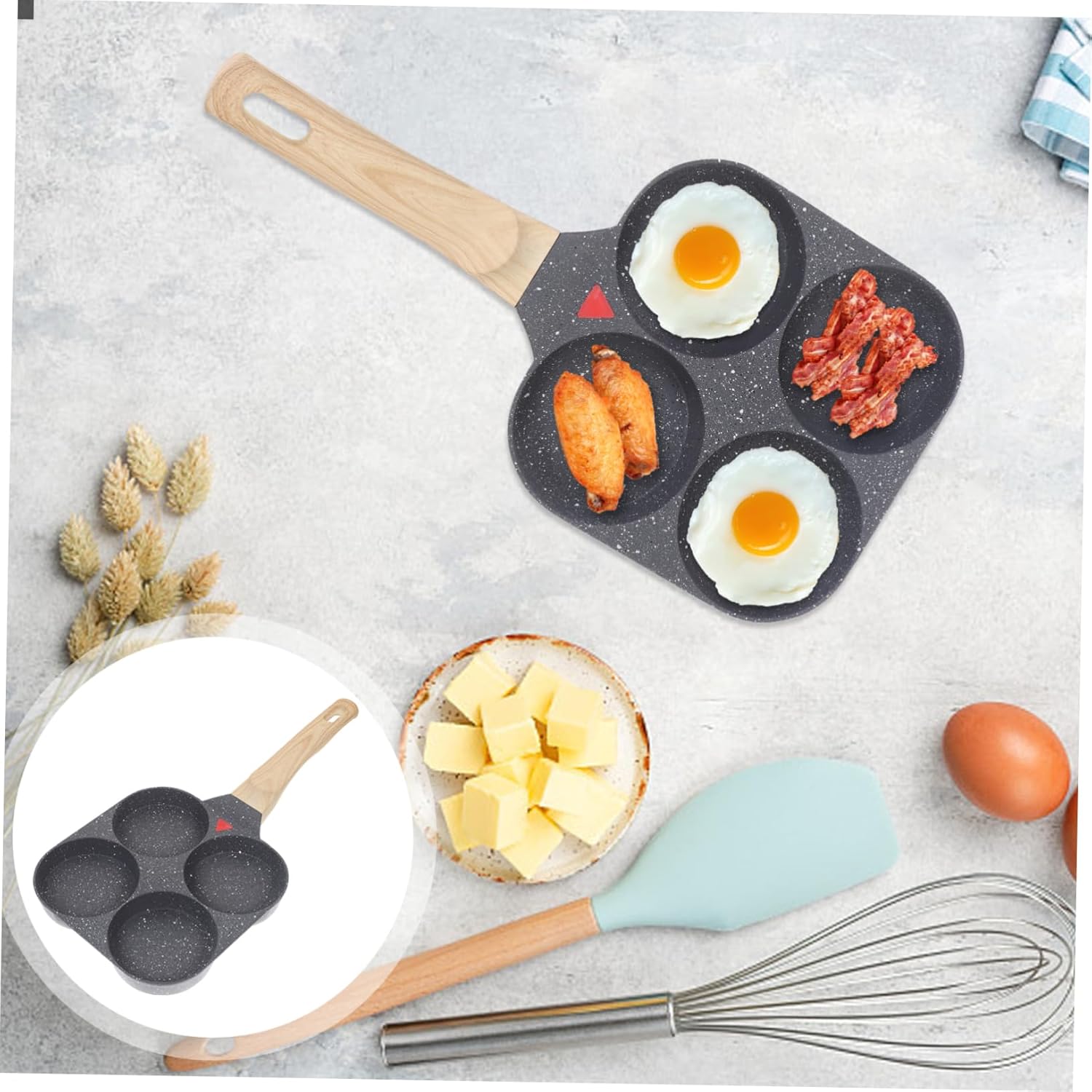 Alipis 4holes Nonstick Omelette Pan Mini Frying Pan Egg Cooking Heat Resistant Handle Maker Kitchen Tool
