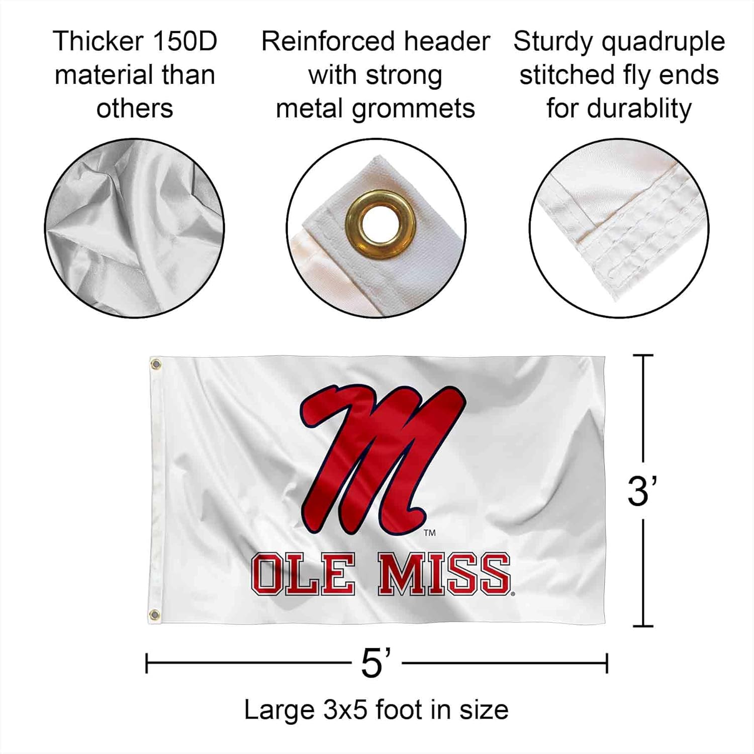 University of Mississippi White Banner Flag - Image 2