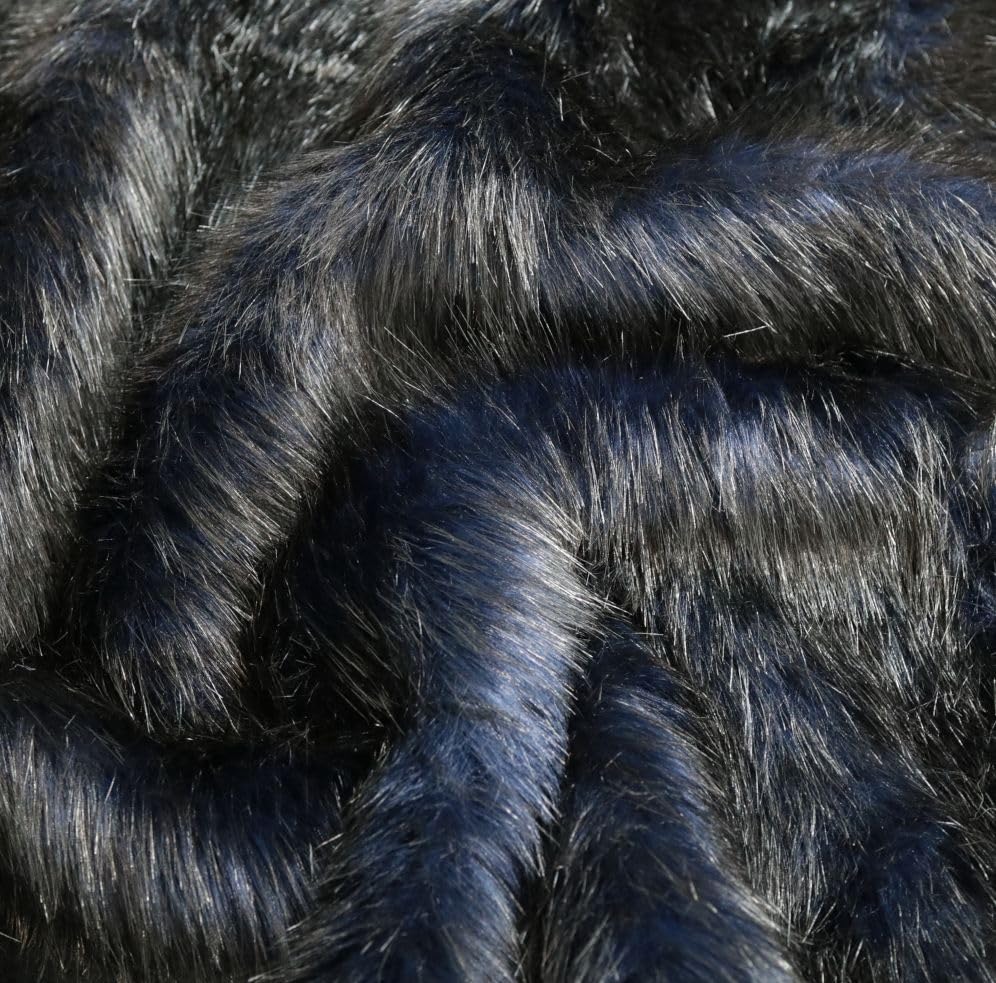 TOLKO 50cm LANGHAAR Kunstfell | kuschelig weiches Fellimitat mit 4cm Florhöhe | Teddy Plüschstoff Webpelz | zum Nähen, Dekorieren und Basteln | Meterware am Stück (Schwarz Blau)