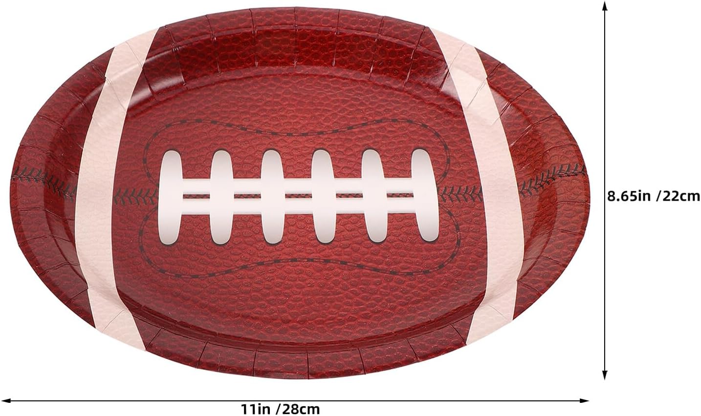 FOMIYES 50pcs Football Party Paper Plates Oval Football Snack Trays Disposable Food Serving Tray for Sports Events Birthday Game Day Tailgating