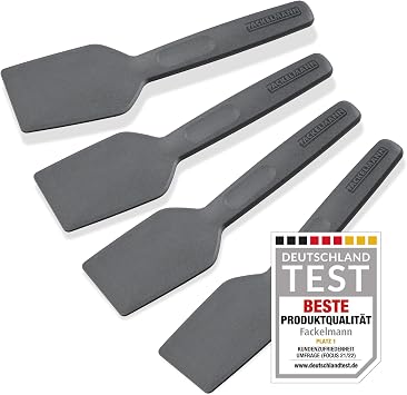flackelmann statement spatula for raclette set of 4 - scraper with ergonomic handle and thumb recess - raclette slider in practical pack of 4 - approx. 15.5 x 4 x 1 cm gray