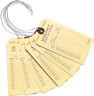 Fire Extinguisher Monthly Inspection Tags - 4 3/4" x 2 3/8" - Box of 100 Manila Service Tags with Wire Ties Attached for Indoor Only