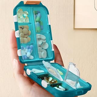 Pill Organizer Arthritis Friendly, BPA Free Travel Pill Box Case Portable Sealed Design and 10 Large Compartment to Hold Vitamins, Cod Liver Oil, Supplements and Medication Storage