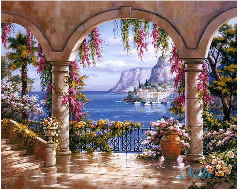 LoveMyHome 5D DIY Diamond Embroidery Painting Kit/Rhinestone Pasted Painting/Cross Stitch - with Full Square Diamond and Make Tool - Landscape - Sea and House