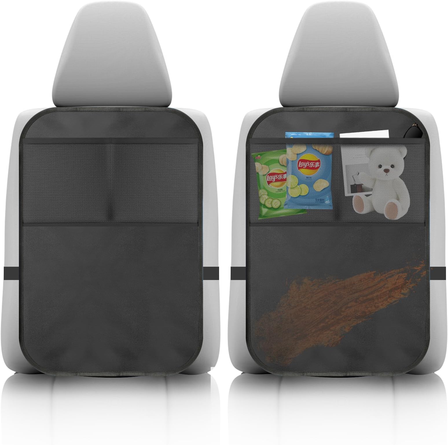 Qooloo Organiseur De Siège Auto Enfant 2 Pièces – Protection Dossier Siège Voiture Imperméable Avec Grande Poche – Universel Noir