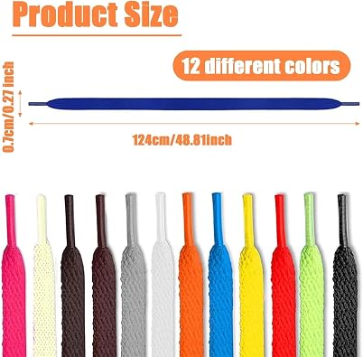 Flat Trainer Shoelaces,Flat Colored Shoelaces,8mm Wide Shoe Lace,12 Pairs