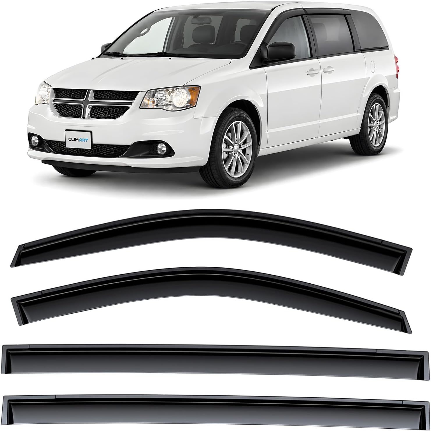 CLIM ART Incredibly Durable Rain Guards for Dodge Grand Caravan 2008-2020,Original Tape-on Window Deflectors,Vent Deflector,Window Visors,Car Accessories,4pcs. - 408252