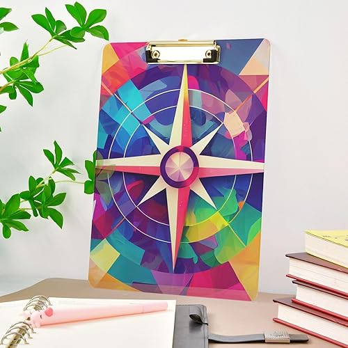 Miniatura 9 de Vnurnrn Portapapeles A4 estándar para estudiantes, mujeres y hombres, estético, tamaño 12.5 x 9 pulgadas, clip plateado, brújula geométrica