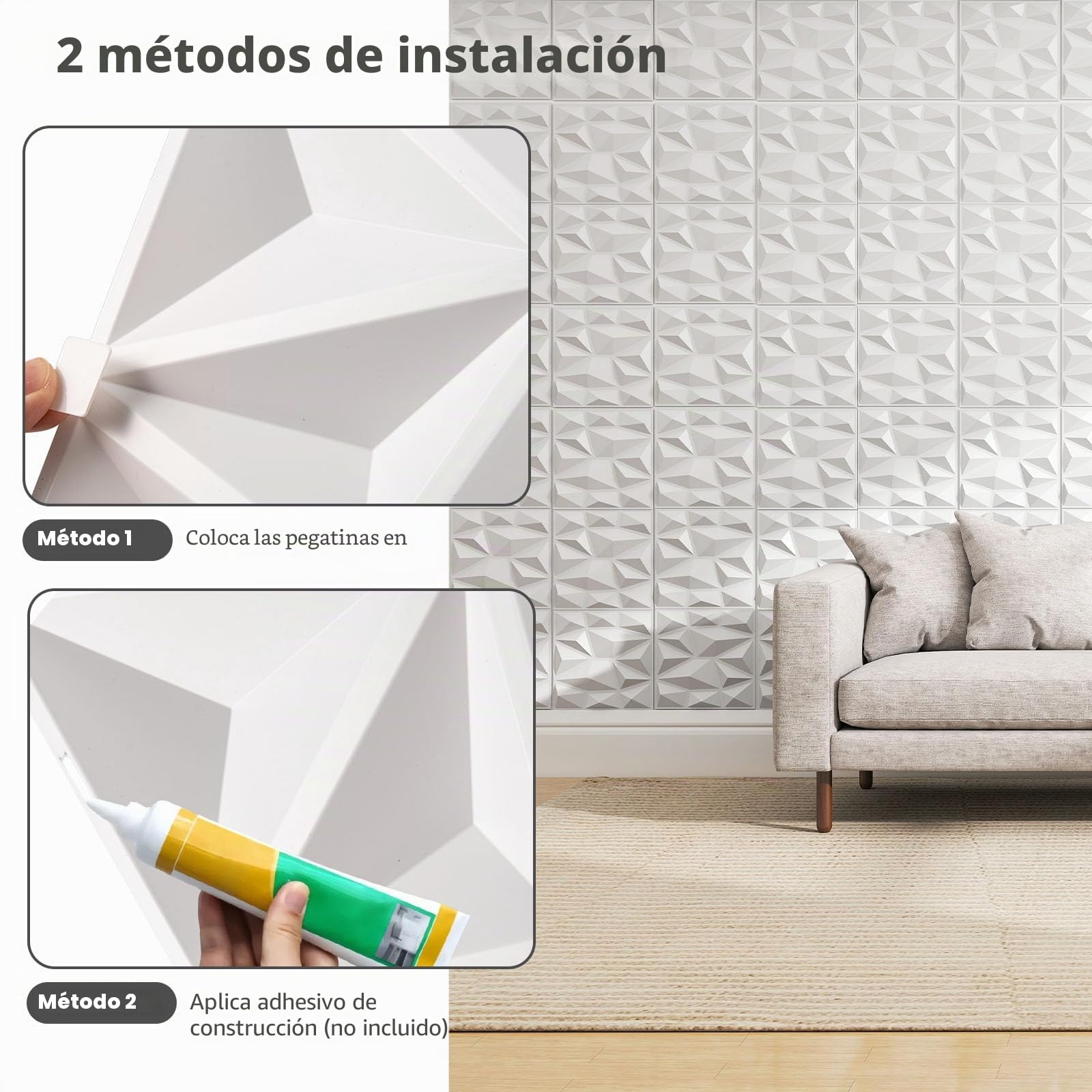 LIFEZEAL Paneles 3D de Pared en Forma de Diamante (Blanco 1)